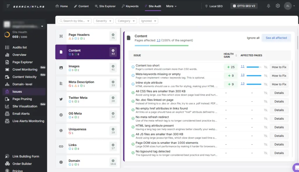 search atlas technical seo insights