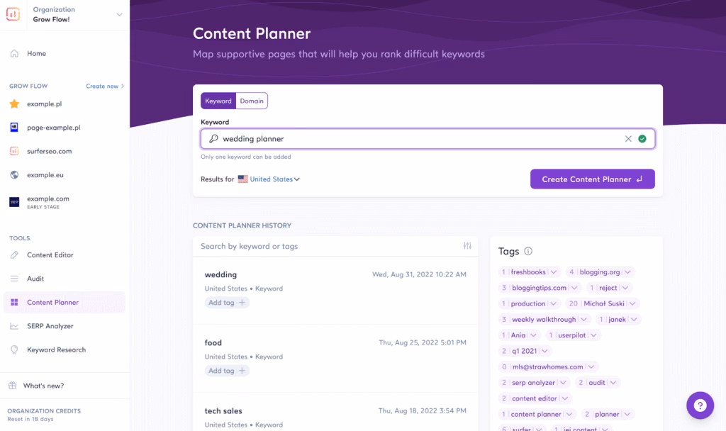 surfer SEO content planner