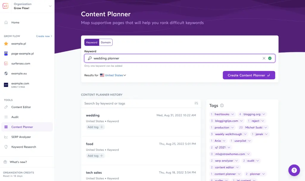 surfer SEO content planner