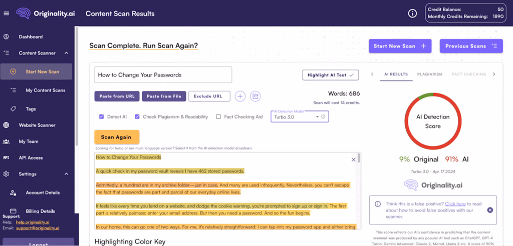 Originality.ai content editor