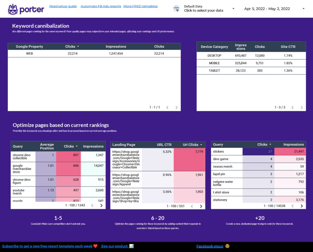 Porter Metrics SEO Keyword Audit Google Data Studio Report Template