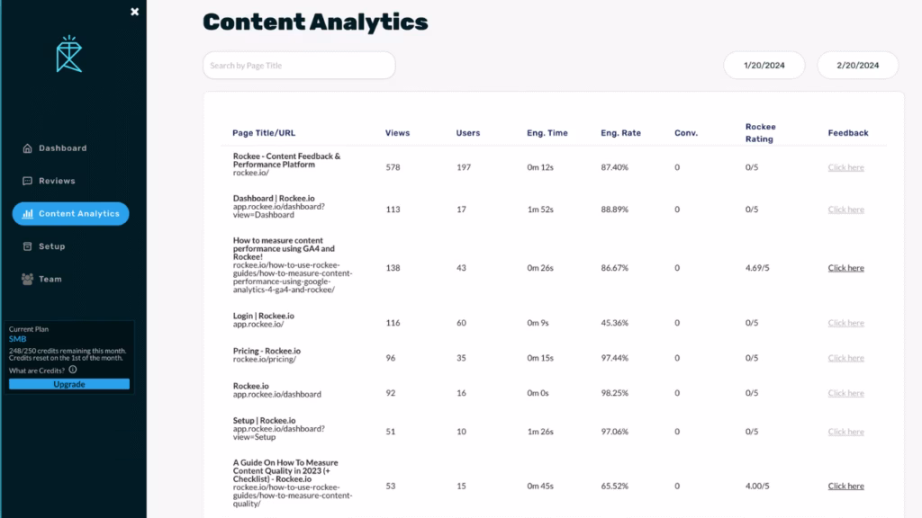 Rockee dashboard