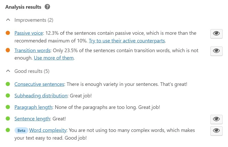 Yoast SEO readability analysis