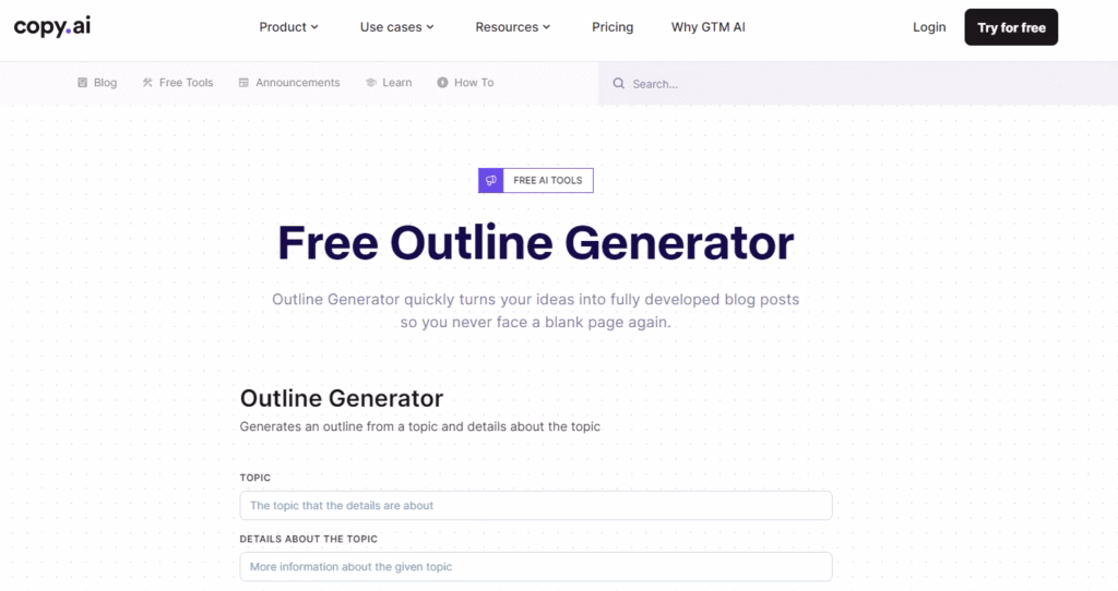 copy.ai free outline generator