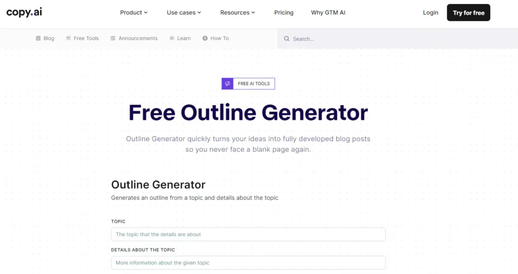 copy.ai free outline generator