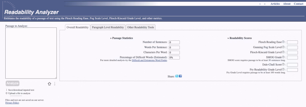 datayze readability analyzer feature