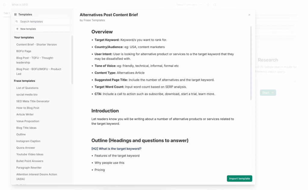 frase content brief generator