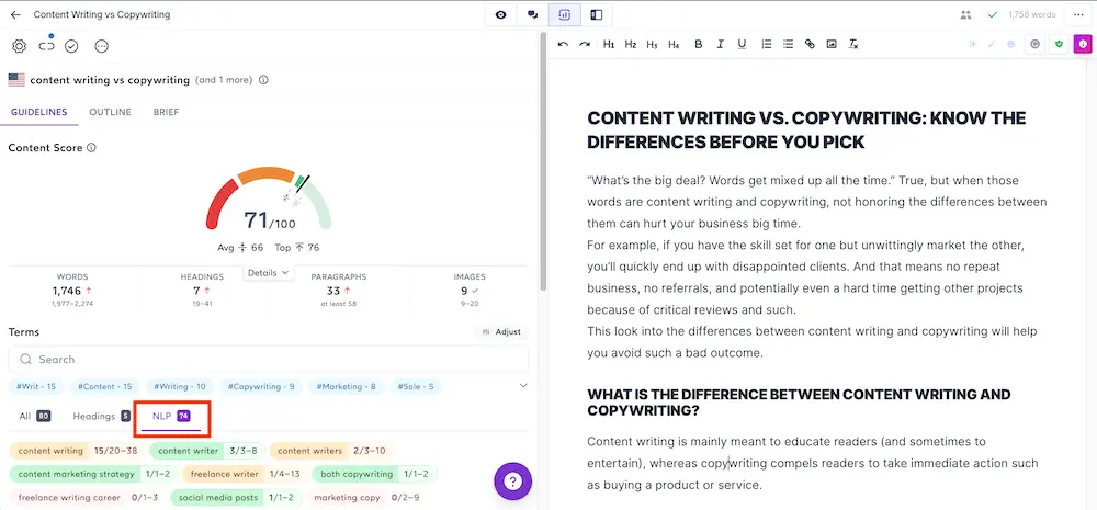 jasper content editor with NLP