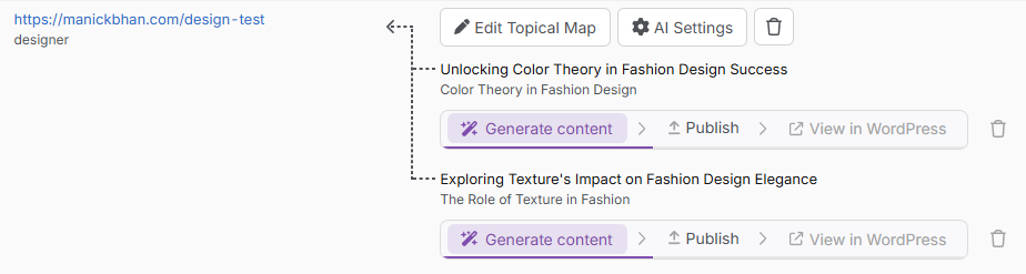 otto create and publish content from topical maps example designer