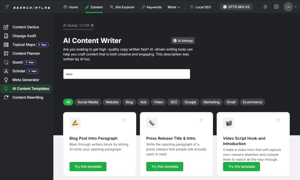 search atlas intro ai content templates