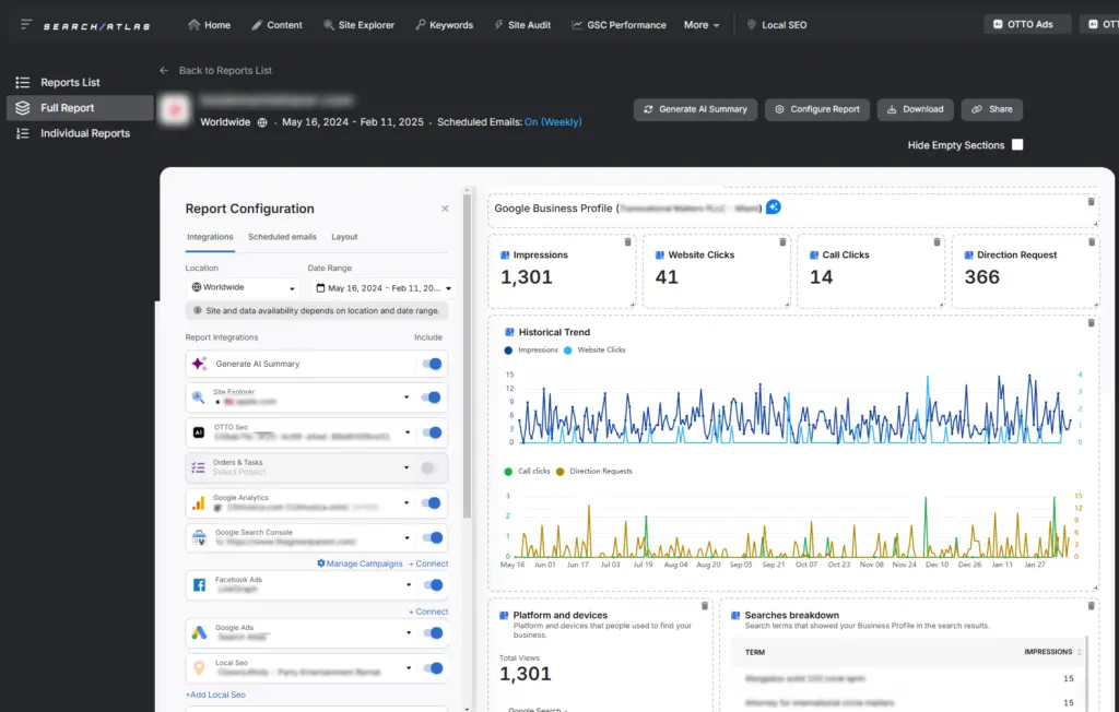 search atlas report builder GBP example