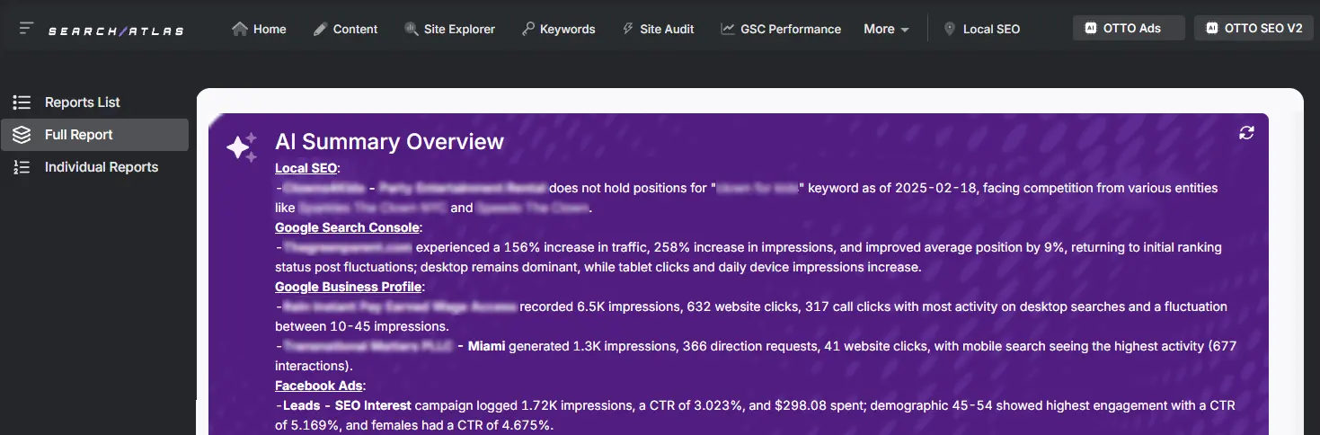 search atlas reporting ai summary overviews local seo