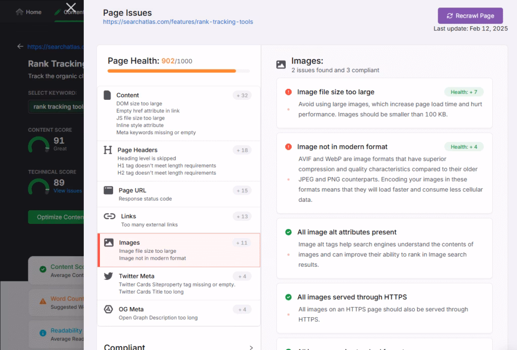 searcha atlas on page audit images