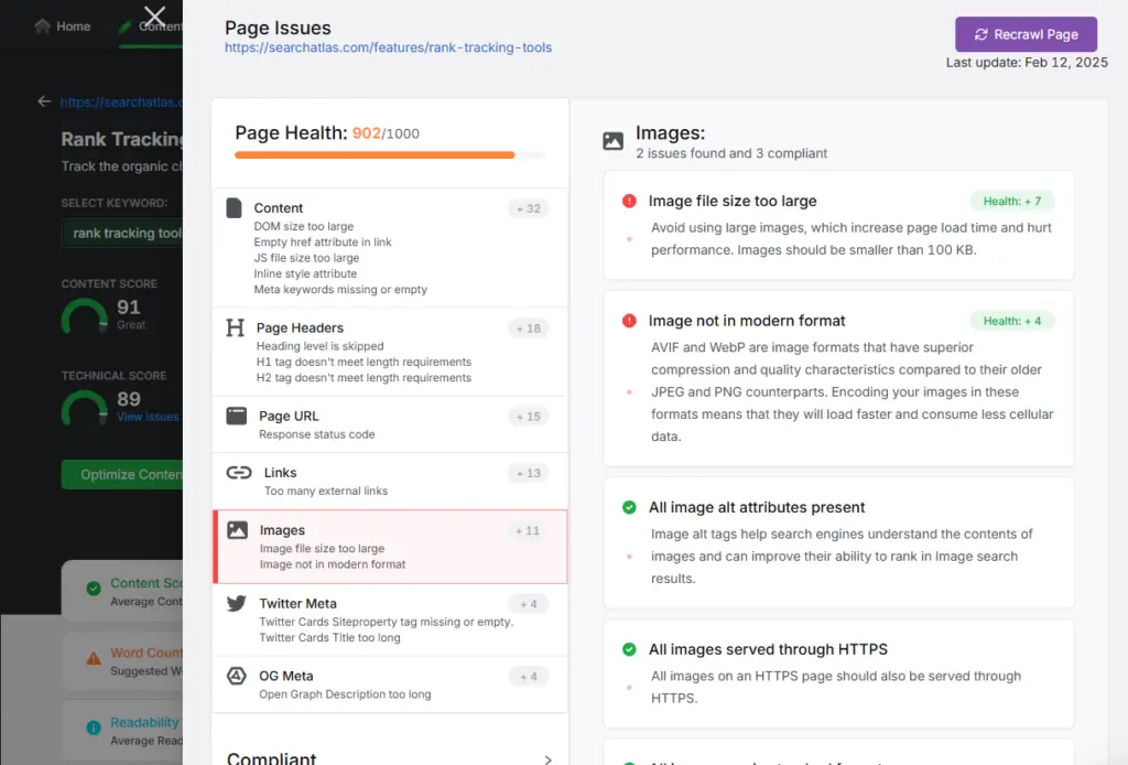 searcha atlas on page audit images