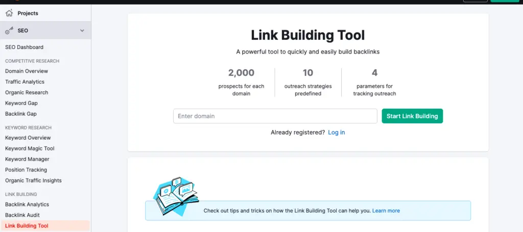 semrush linkbuilding tool
