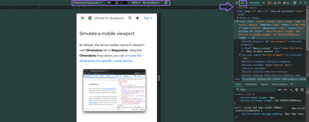 mobile viewport in Chrome for developers