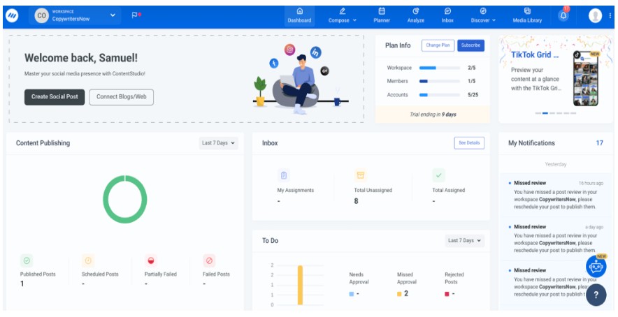 ContentStudio main dashboard