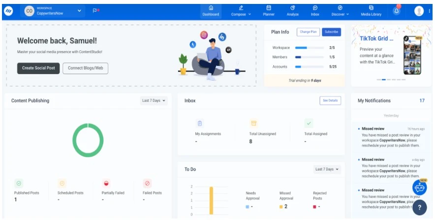 ContentStudio main dashboard