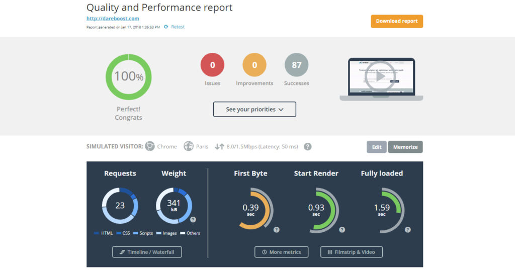 DareBoost - website performance tools
