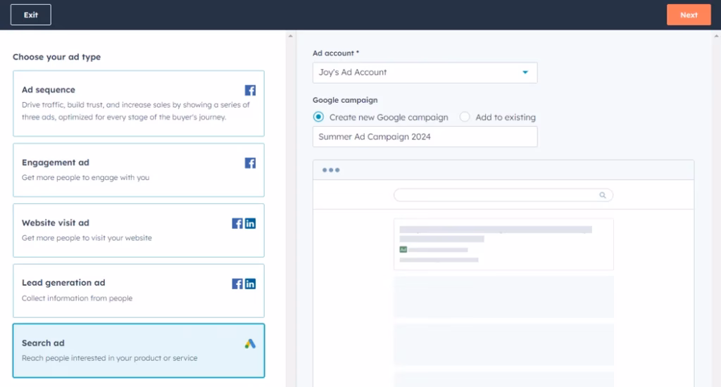 HubSpot Marketing Hub choose ad