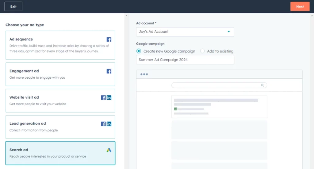HubSpot Marketing Hub choose ad
