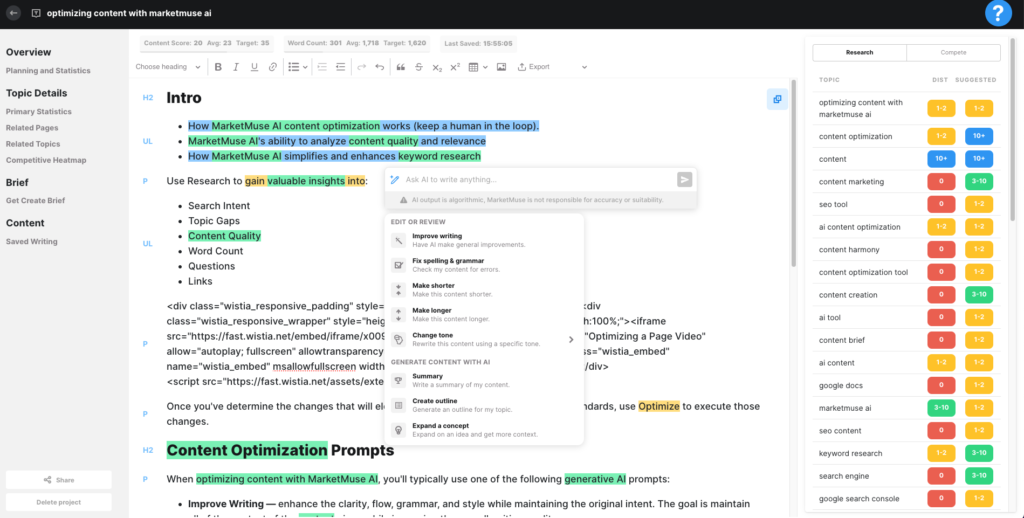 MarketMuse Content optimization tool