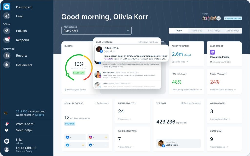 Mention main dashboard