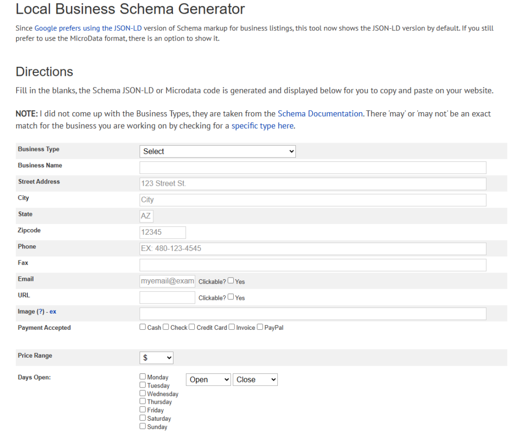 Microdata Generator by SEOChat