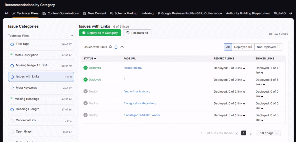 OTTO SEO issues with links redirect broken link internal linking
