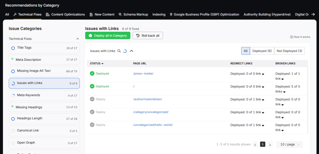 OTTO SEO issues with links redirect broken link internal linking