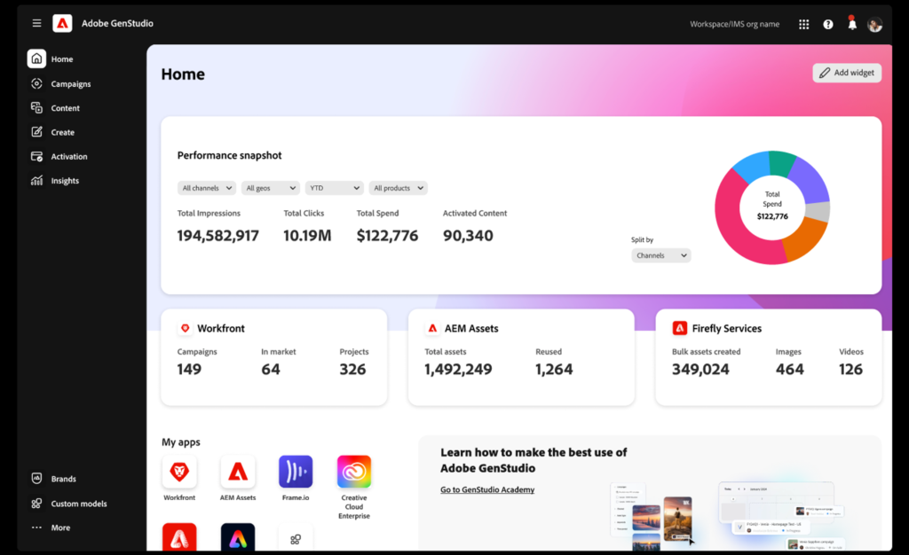 adobe genstudio main dashboard