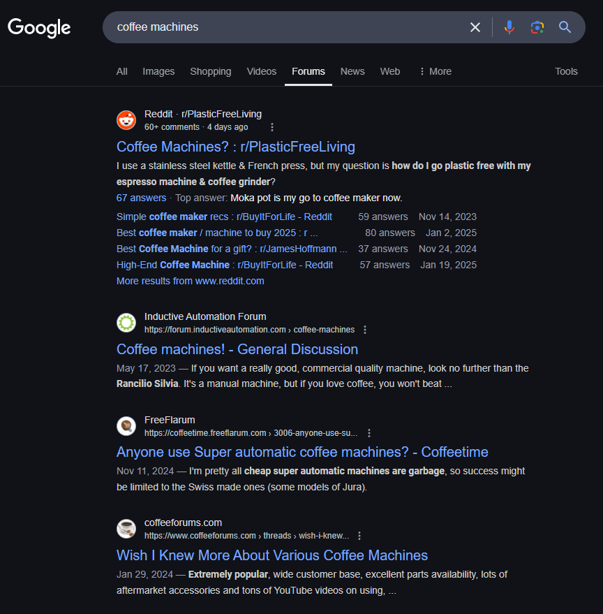 coffee machines Google forums