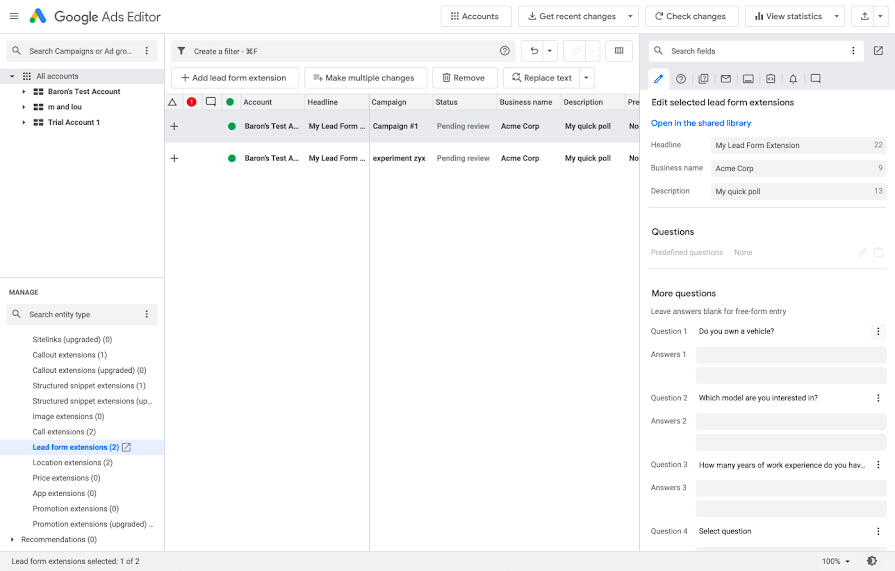 google ads editor config
