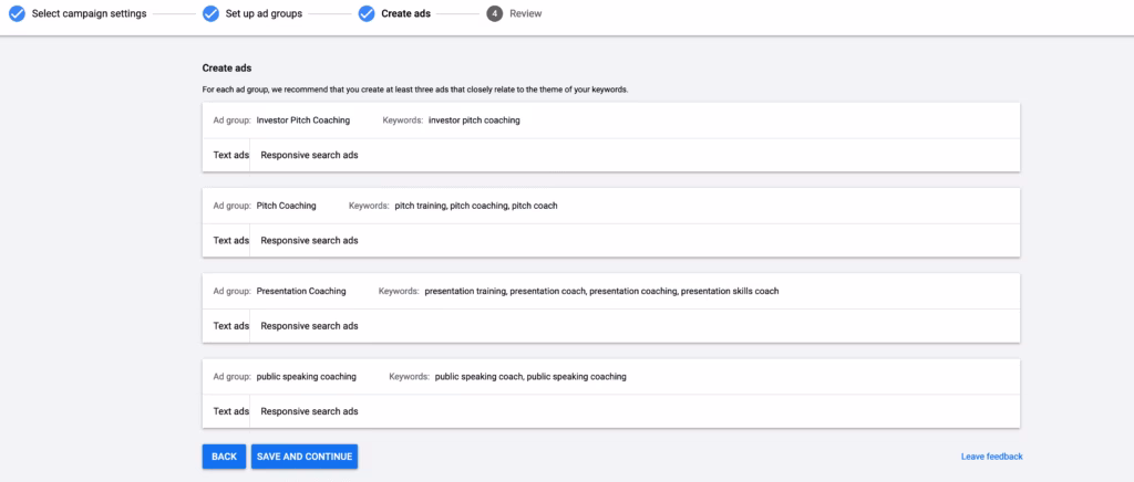 google ads select campaign example