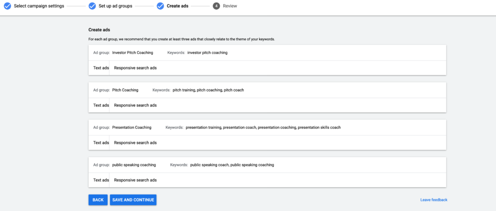 google ads select campaign example