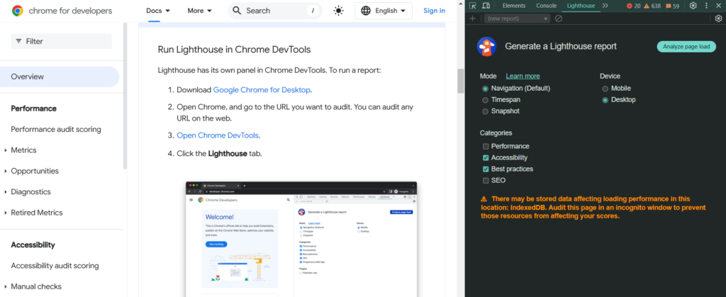 lighthouse in chrome for developers