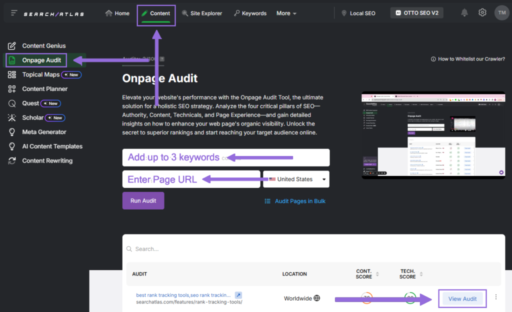onpage audit tool search atlas SEO platform