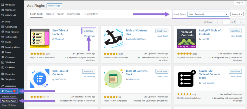 table of contents plugins for WP
