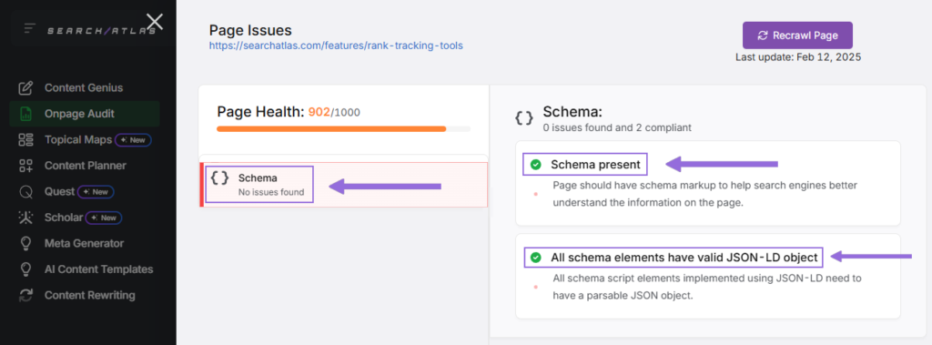page issues schema