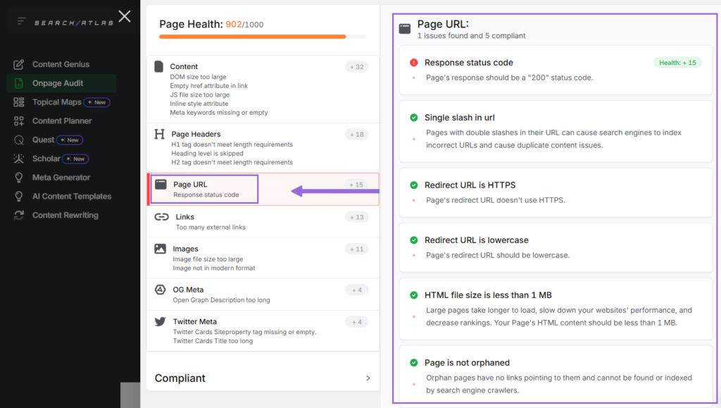 page URL issues in onpage SEO audit