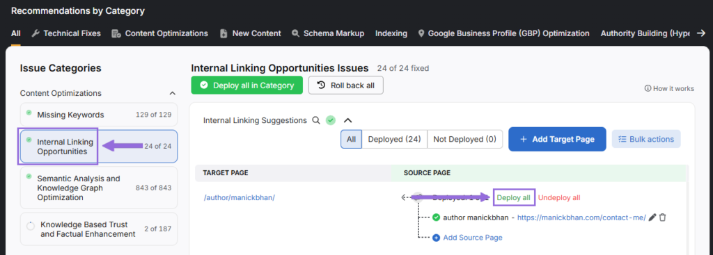 OTTO SEO internal linking opportunities issues
