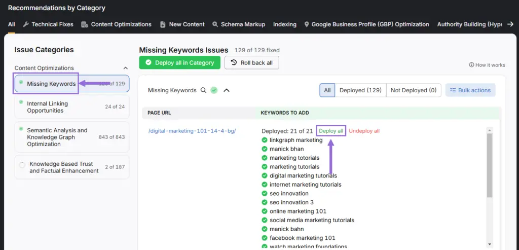 OTTO SEO missing keywords issues