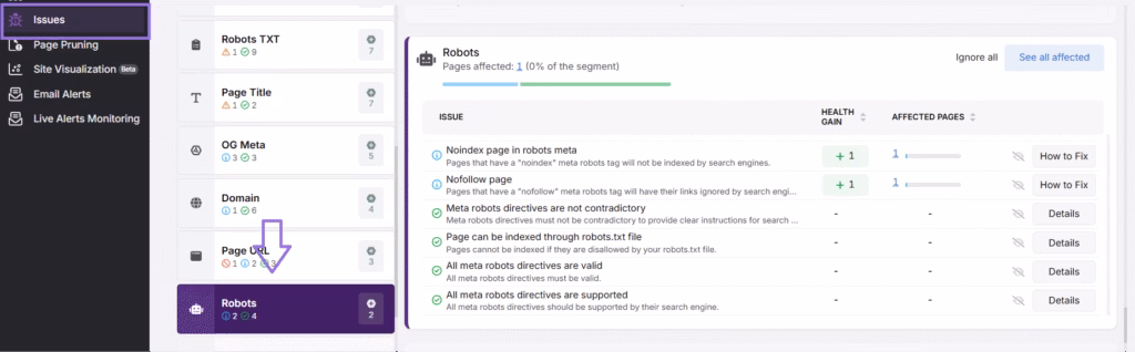 site audit robots issues