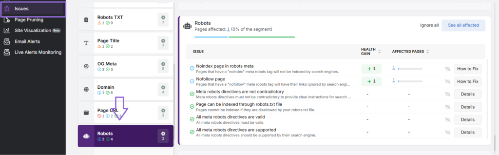 site audit robots issues