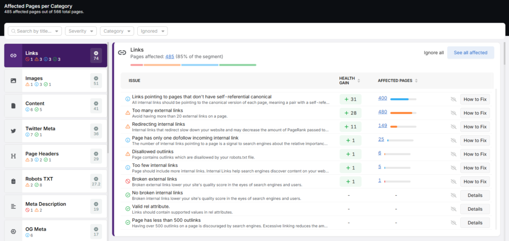 search atlas audit tool links broken links redirect