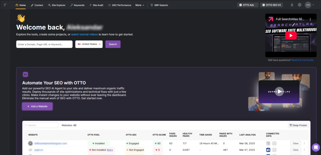 search atlas main dashboard main screen first screen main menu