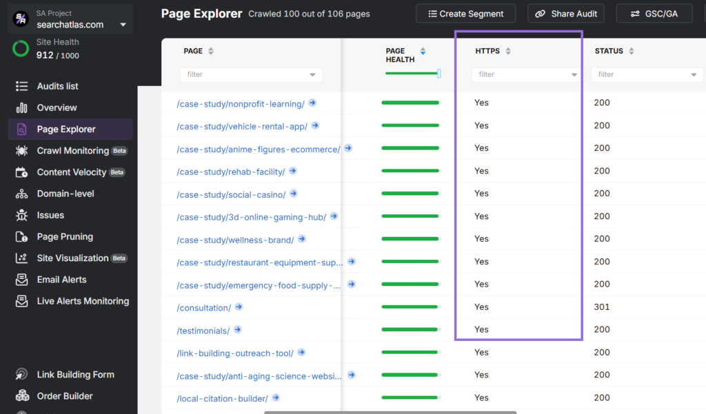 https setup in page explorer tool