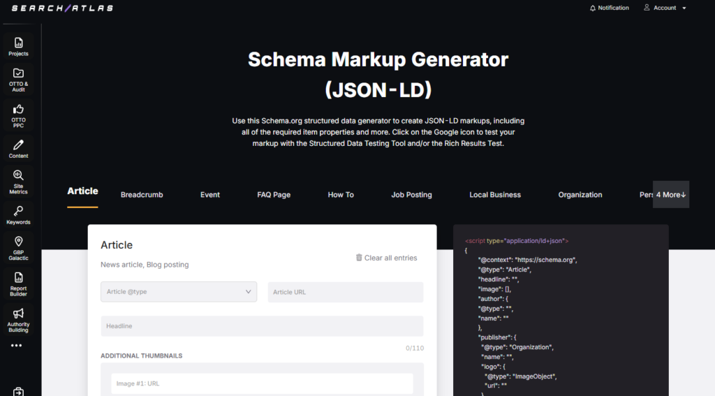 search atlas schema markup json-ld generator structured data