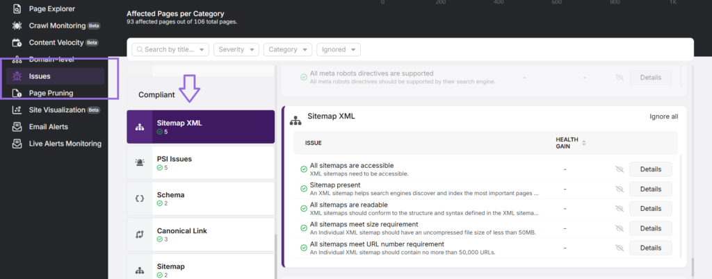 sitemap xml diagnostics site audit