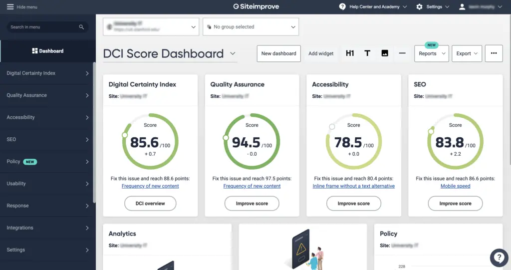 siteimprove dashboard